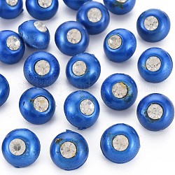 1-Rondelle botones de plástico, con rhinestone de cristal, semicírculo, azul real, 12.5x10mm, agujero: 1.4 mm