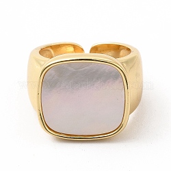 Anello polsino aperto rettangolo conchiglia naturale, gioielli in ottone per le donne, oro, diametro interno: 17mm