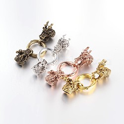 Tibetan Style Alloy Dragon Head with Ring Push Gate Spring Gate Rings, O Rings, Mixed Color, 65x25mm, Inner Diameter: 10x7mm