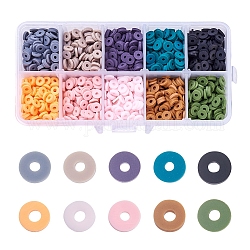 Beadthoven 2100pcs 10 couleurs perles d'argile polymère faites à la main écologiques, disque / plat rond, perles heishi, couleur mixte, 6x1mm, Trou: 2mm, 210 pcs / couleur