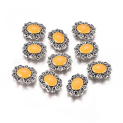 La aleación del esmalte enlaces multifilares, ovalada con flores, plata antigua, naranja, 16x13x4mm, agujero: 1.4 mm