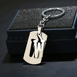 201 Stainless Steel Keychains, Dog Tag Keychain, with Platinum Tone Plated Iron Key Ring, Rectangle with Splitting Letter, Letter.W, 10.5cm