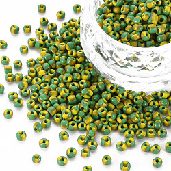 8/0 zweifarbige opake Glasperlen, opaken Farben versickern, Rundloch, Kolumne, lime green, 3~3.5x2~2.5 mm, Bohrung: 1 mm, ungefähr 450g / Pfund