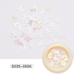Paper Cabochons, Fashion Nail Art Decorations, Butterfly, Floral White, 3~5x5~7x0.1mm, 50pcs/box