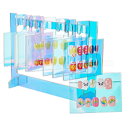 PandaHall Elite 1 Set Acrylic Nail Art Display Boards, False Nail Sample Display Stand with 10Pcs Hanging Hooks, Colorful, 8x19x13.5cm