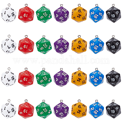 SUNNYCLUE 28Pcs 7Colors Opaque Acrylic Pendants, with Platinum Plated Iron Findings, Faceted, Polyhedral Dice, D20, Mixed Color, 27.5x20x20mm, Hole: 2mm, 4pcs/color