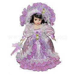 Ornamenti per esposizione di bambole in porcellana, signora donna con cappello e vestito di stoffa, per la decorazione della scrivania di casa e della casa delle bambole, orchidea, 120x140x340mm