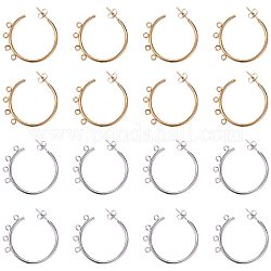 UNICRAFTALE 20pcs 304 Stainless Steel Stud Earring Findings with Loops Golden & Stainless Steel Color Hoop Earring with Ear Nuts 0.8mm Pin Earring Finding for DIY Earring Jewelry Making 32x33.5x2mm