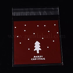 Sacs de cellophane rectangle OPP pour Noël, avec le modèle de l'arbre, rouge foncé, 13x9.9 cm, épaisseur unilatérale: 0.035 mm, mesure intérieure: 9.9x9.9 cm, environ 95~100 pcs / sachet 