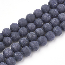 Chapelets de perles en pierre d'or bleue synthétique, mat, ronde, 10mm, Trou: 1.2mm, Environ 37~40 pcs/chapelet, 14.9~15.1 pouce (38~38.5 cm)