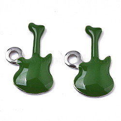 201 Stainless Steel Enamel Charms, Guitar, Stainless Steel Color, Dark Green, 15x9x2mm, Hole: 1.6mm