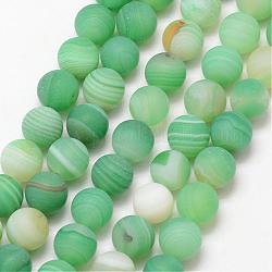Natural Striped Agate/Banded Agate Bead Strands, Round, Grade A, Frosted, Dyed & Heated, Medium Aquamarine, 8mm, Hole: 1mm, about 47pcs/strand, 15 inch