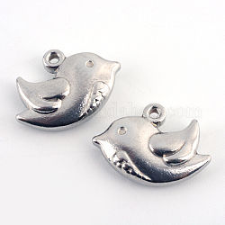 201 Stainless Steel Pigeon Charms, Stainless Steel Color, 12x17x4mm, Hole: 1.5mm