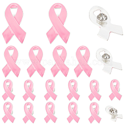 Nbeads 20 Sets 3 Sizes Breast Cancer Awareness Ribbon Enamel Pin, Silver Alloy Brooch for Backpacks Clothes Jackets Hats, Hot Pink, 28.5~48.5x18~28x2mm, Pin: 1mm, 20pcs/box