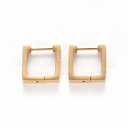 Boucles d'oreilles huggie en 304 acier inoxydable avec placage sous vide, carrée, or, 12x12x3mm, pin: 1 mm
