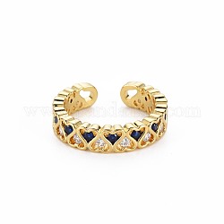 Zirkonia-Herz-Manschettenring, offener Ring aus echtem 18 Karat vergoldetem Messing für Frauen, Nickelfrei, Preußischblau, uns Größe 6 (16.5mm)