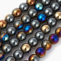 Electroplated Non-magnetic Synthetic Hematite Beads Strands, Half Plated, Round, Mixed Color, 2mm, Hole: 0.5mm, about 190pcs/strand, 14.96 inch(38cm)