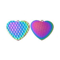 Ion Plating(IP) 304 Stainless Steel Pendants, Heart Charms, Rainbow Color, 27.5x30x0.8mm, Hole: 1.6mm