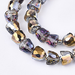 Perles en verre galvanisée, demi-plaqué, facette, cloche, or, 10.5~11x9mm, Trou: 1mm