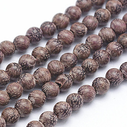 Chapelets de perles en bois de santal naturelles, ronde, teinte, 6mm, Trou: 1mm, Environ 64 pcs/chapelet, 15.7 pouce (40 cm)