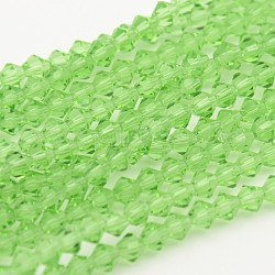 Chapelets de perles en verre à facettes bicone, pelouse verte, 4x4mm, Trou: 1mm, Environ 92~96 pcs/chapelet, 13.78~14.37 pouce
