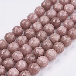 Chapelets de perles de jade naturel, teinte, facette, ronde, chameau, 10mm, Trou: 1mm, 38 pcs / chapelet, 14.5 pouce