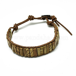 Bracelets en cuir de vachette, avec des perles de jaspe naturelles rectangulaires et des alliages, 9~11 pouce (23~28 cm)