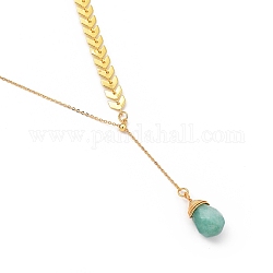 Латунь лассо ожерелья, каплевидный натуральный амазонит, цепи початков и кабельные цепи, золотые, 19.49 дюйм (49.5 см)