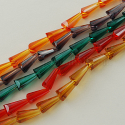 Glass Beads Strands, Faceted, Cone, Mixed Color, 15x8x8mm, Hole: 2mm