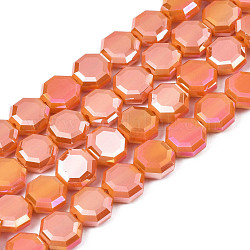 Electroplate opaco colore solido perle di vetro fili, ab colore placcato, mezzo placcato, sfaccettato, ottagono, arancione scuro, 7~8x7~8x4mm, Foro: 1.2 mm, circa 72pcs/filo, 20.47 pollice (52 cm)