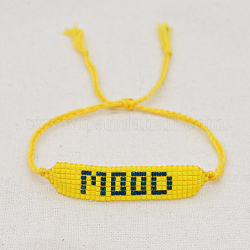 Glass Seed Braided Link Bracelet, Adjustable Word Mood Friendship Bracelet for Women, Yellow, 11 inch(28cm)