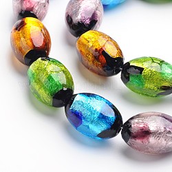 Handgemachte Silberfolie Glas oval Perlen, Mischfarbe, 12x8 mm, Bohrung: 1 mm