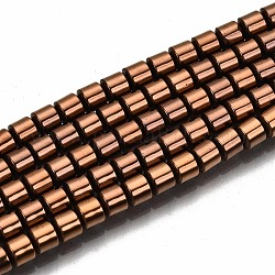 Electrochapa no-granos de hematites sintético -magnéticos hebras, columna, cobre recubierto, 3.5x3mm, agujero: 1 mm, aproximamente 125~126 pcs / cadena, 15.55 pulgada ~ 15.83 pulgadas (39.5 cm ~ 40.2 cm)