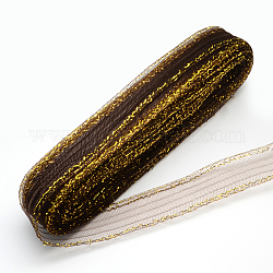 Ruban maille, Filet en plastique, avec or cordon métallique, brun coco, 4.5 cm, environ 25 yards / paquet