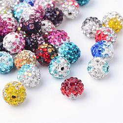 Two-Tone Color Handmade Polymer Clay Disco Ball Beads, with Glass Rhinestone, Mixed Color, 9~10mm, Hole: 2mm
