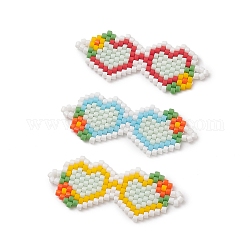 3 pièces 3 couleurs faites à la main miyuki japonais métier à tisser motif perles de rocaille, connecteurs de liaison double coeur, couleur mixte, 15x37x1.8mm, Trou: 1.6mm, Trou: 1.6mm, 1 pc / couleur