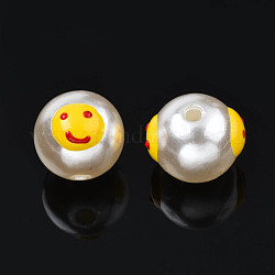 ABS-Kunststoff-Nachahmung Perlen, mit Emaille, Runde mit Ausdruck, golden, 12x11 mm, Bohrung: 2 mm
