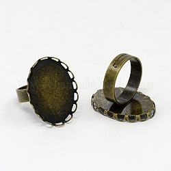 Antique Bronze Adjustable Iron Pad Finger Ring Findings Perfect for Cabochons, with 25x18mm Brass Oval Tray, 17mm