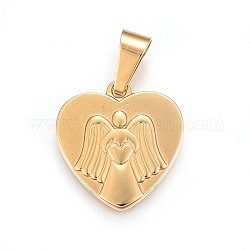 304 Stainless Steel Pendants, Heart with Angel, Golden, 26x25x2.5mm, Hole: 11x6mm