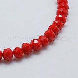 Opaque Solid Color Faceted Glass Beads Strands, Rondelle, Red, 8x6mm, Hole: 1mm, about 68pcs/strand, 17.3inch