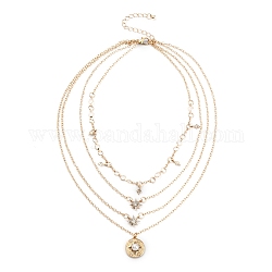 Alloy Rhinestone Tiered Necklaces, Layered Necklaces, with Imitation Pearl and Lobster Claw Clasps, Star, Golden, 20.47 inch(52cm), 1pc/bag