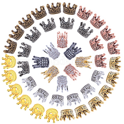 SUNNYCLUE Spacer Bead Sets, 42PCS 6mm Alloy Beads & 8PCS 1~5mm Brass Cubic Zirconia Beads, Crown, Mixed Color, 44pcs/box