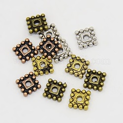 4 Colors Tibetan Style Beads Alloy Square Spacer Beads, Antique Bronze & Antique Golden & Antique Silver & Red Copper, Cadmium Free & Nickel Free & Lead Free, 7x7x2mm, Hole: 2mm, about 50g/color, about 650pcs/200g