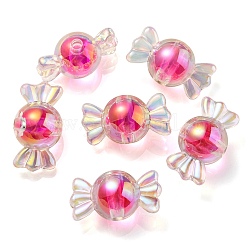 Placage uv perles acryliques irisées arc-en-ciel, perle bicolore en perle, candy, rose foncé, 15.5x29x15mm, Trou: 3mm