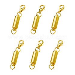 Brass Magnetic Clasps Converter, with Brass Lobster Claw Clasps and Rings, Column, Golden, 38.5x6mm, Hole: 4.5mm