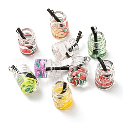 Translucent Resin Pendants, Drink Charms, Juice Cup with Metal Loops, Mixed Color, 20.5x11mm, Hole: 1.8mm, about 10pcs/bag