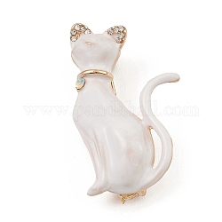 Broche esmaltado de aleación para ropa mochila, insignia de gato de rhinestone, blanco, 41x24.5x13mm
