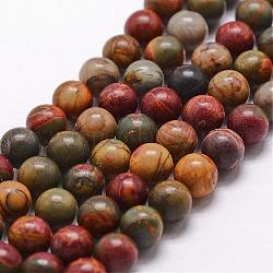 Natural Polychrome Jasper/Picasso Stone/Picasso Jasper Bead Strands, Round, 4mm, Hole: 1mm, about 98pcs/strand, 15 inch