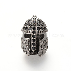 Perles de zircone cubique micro pave en Laiton, casque de gladiateur, gunmetal, 15x10x11mm, Trou: 1.5mm