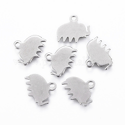 304 Stainless Steel Charms, Stamping Blank Tag, Elephant, Stainless Steel Color, 10x12x0.8mm, Hole: 1.2mm